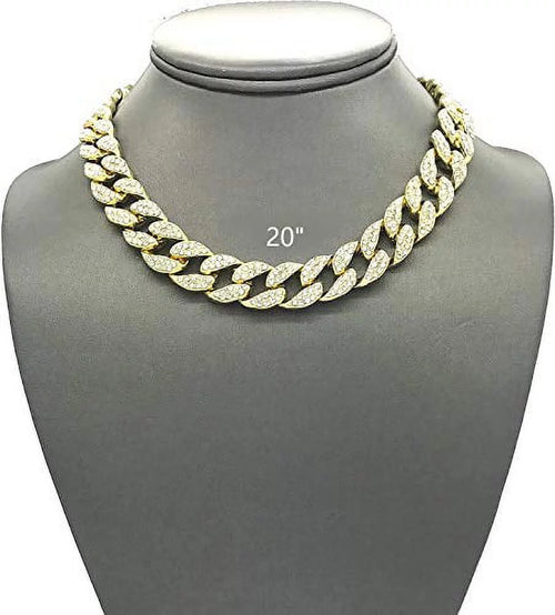 Blinged Out Cuban Necklace W/ Matching Bracelet and Fire Iced Out Timepiece - Boujee 3Pc Set - 2023 CNBW (ST10226 Gld/Gld)